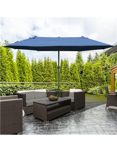 Outsunny 4.6M Sun Umbrella Canopy Double-sided Crank Sun Shade w/ Cross Base Dark Blue
