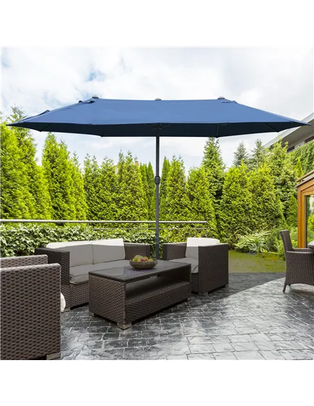 Outsunny 4.6M Sun Umbrella Canopy Double-sided Crank Sun Shade w/ Cross Base Dark Blue
