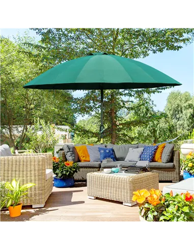 Outsunny 2.5m Shanghai Garden Parasol Umbrella with Crank & Tilt, Adjustable Outdoor Sun Shade, Green