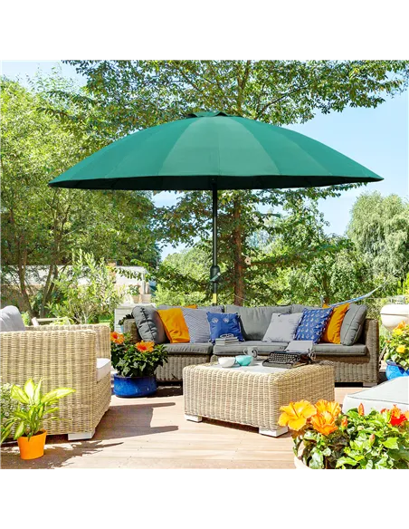 Outsunny 2.5m Shanghai Garden Parasol Umbrella with Crank & Tilt, Adjustable Outdoor Sun Shade, Green