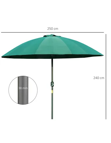 Outsunny 2.5m Shanghai Garden Parasol Umbrella with Crank & Tilt, Adjustable Outdoor Sun Shade, Green