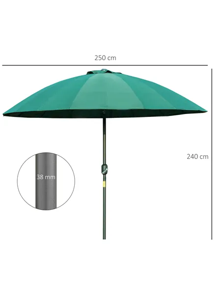 Outsunny 2.5m Shanghai Garden Parasol Umbrella with Crank & Tilt, Adjustable Outdoor Sun Shade, Green