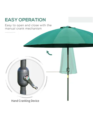 Outsunny 2.5m Shanghai Garden Parasol Umbrella with Crank & Tilt, Adjustable Outdoor Sun Shade, Green