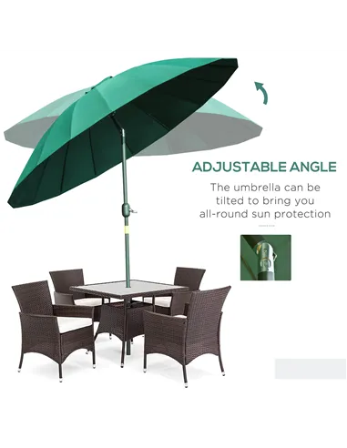 Outsunny 2.5m Shanghai Garden Parasol Umbrella with Crank & Tilt, Adjustable Outdoor Sun Shade, Green