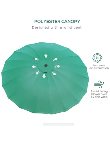 Outsunny 2.5m Shanghai Garden Parasol Umbrella with Crank & Tilt, Adjustable Outdoor Sun Shade, Green