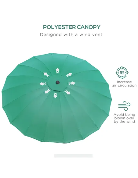 Outsunny 2.5m Shanghai Garden Parasol Umbrella with Crank & Tilt, Adjustable Outdoor Sun Shade, Green