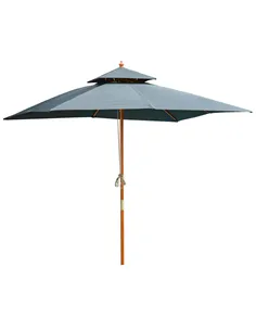 Outsunny 3 x 3 metre Patio Parasol Garden Umbrellas Sunshade Outdoor Wooden Parasol Canopy Double Tier, Dark Grey, BASE NOT INCL