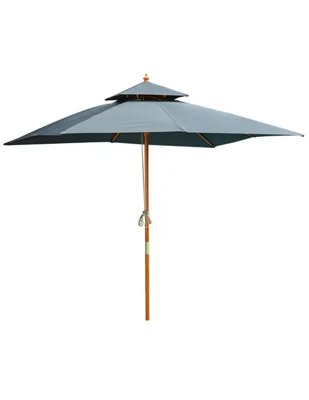 Outsunny 3 x 3 metre Patio Parasol Garden Umbrellas Sunshade Outdoor Wooden Parasol Canopy Double Tier, Dark Grey, BASE NOT INCL