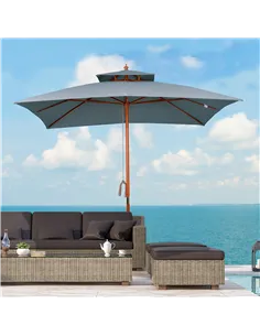 Outsunny 3 x 3 metre Patio Parasol Garden Umbrellas Sunshade Outdoor Wooden Parasol Canopy Double Tier, Dark Grey, BASE NOT INCL 2