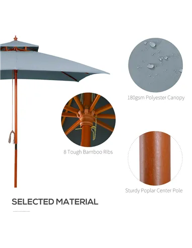 Outsunny 3 x 3 metre Patio Parasol Garden Umbrellas Sunshade Outdoor Wooden Parasol Canopy Double Tier, Dark Grey, BASE NOT INCL