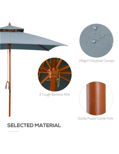 Outsunny 3 x 3 metre Patio Parasol Garden Umbrellas Sunshade Outdoor Wooden Parasol Canopy Double Tier, Dark Grey, BASE NOT INCL