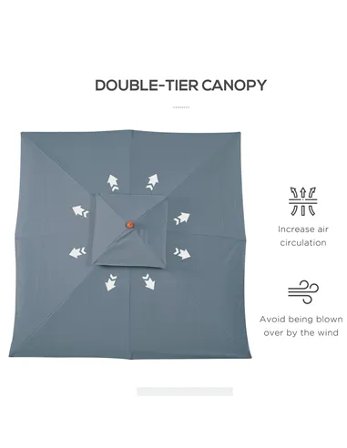 Outsunny 3 x 3 metre Patio Parasol Garden Umbrellas Sunshade Outdoor Wooden Parasol Canopy Double Tier, Dark Grey, BASE NOT INCL