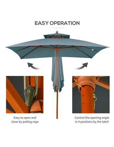 Outsunny 3 x 3 metre Patio Parasol Garden Umbrellas Sunshade Outdoor Wooden Parasol Canopy Double Tier, Dark Grey, BASE NOT INCL