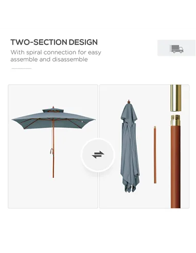 Outsunny 3 x 3 metre Patio Parasol Garden Umbrellas Sunshade Outdoor Wooden Parasol Canopy Double Tier, Dark Grey, BASE NOT INCL