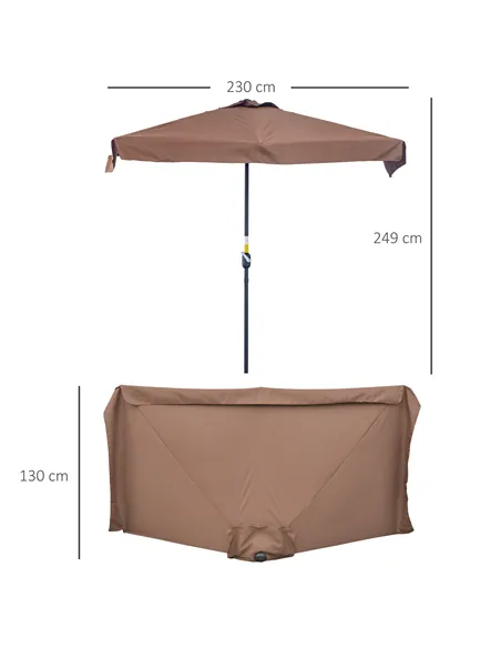 Outsunny 2.3m Half-Square Parasol, for Balconies and Walls - Brown