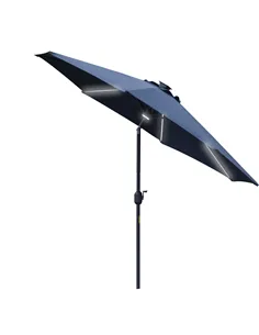 Outsunny 2.7m Garden Parasol Sun Umbrella w/ LED Solar Light Angled Canopy Blue