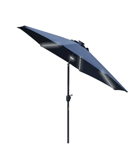 Outsunny 2.7m Garden Parasol Sun Umbrella w/ LED Solar Light Angled Canopy Blue