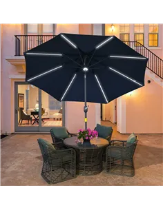 Outsunny 2.7m Garden Parasol Sun Umbrella w/ LED Solar Light Angled Canopy Blue 2