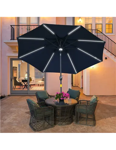 Outsunny 2.7m Garden Parasol Sun Umbrella w/ LED Solar Light Angled Canopy Blue