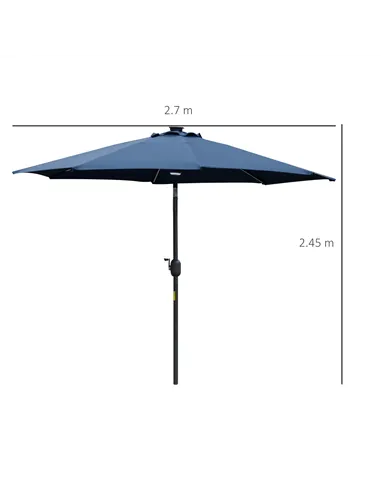 Outsunny 2.7m Garden Parasol Sun Umbrella w/ LED Solar Light Angled Canopy Blue