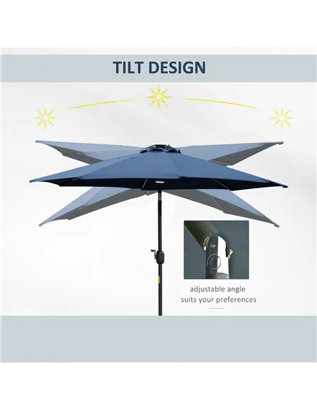 Outsunny 2.7m Garden Parasol Sun Umbrella w/ LED Solar Light Angled Canopy Blue