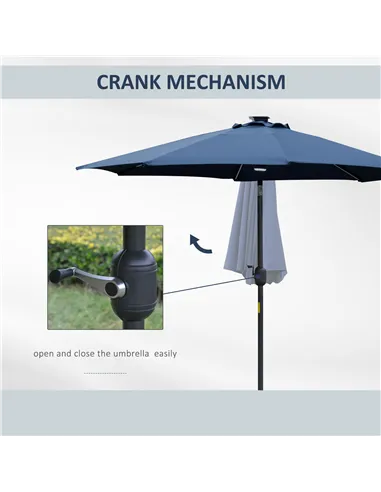 Outsunny 2.7m Garden Parasol Sun Umbrella w/ LED Solar Light Angled Canopy Blue