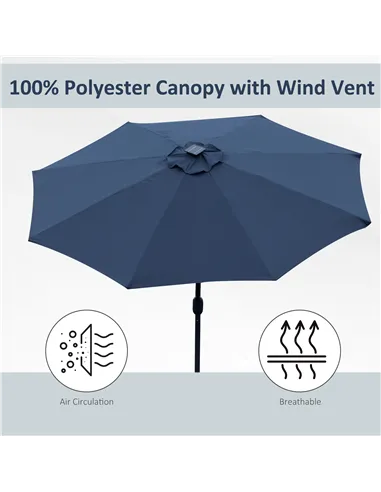 Outsunny 2.7m Garden Parasol Sun Umbrella w/ LED Solar Light Angled Canopy Blue