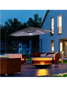 Outsunny 3(m) LED Cantilever Parasol Outdoor Sun Umbrella w/ Base Solar Lights Grey 2