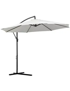 Outsunny 3m Banana Umbrella Parasol, Offset Cantilever Parasol Umbrella with Cross Base, Cream White