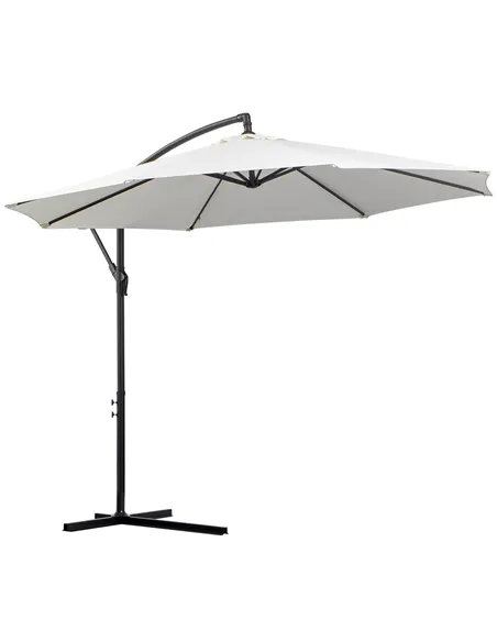 Outsunny 3m Banana Umbrella Parasol, Offset Cantilever Parasol Umbrella with Cross Base, Cream White