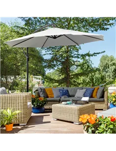 Outsunny 3m Banana Umbrella Parasol, Offset Cantilever Parasol Umbrella with Cross Base, Cream White 2
