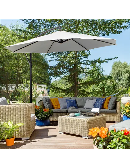 Outsunny 3m Banana Umbrella Parasol, Offset Cantilever Parasol Umbrella with Cross Base, Cream White