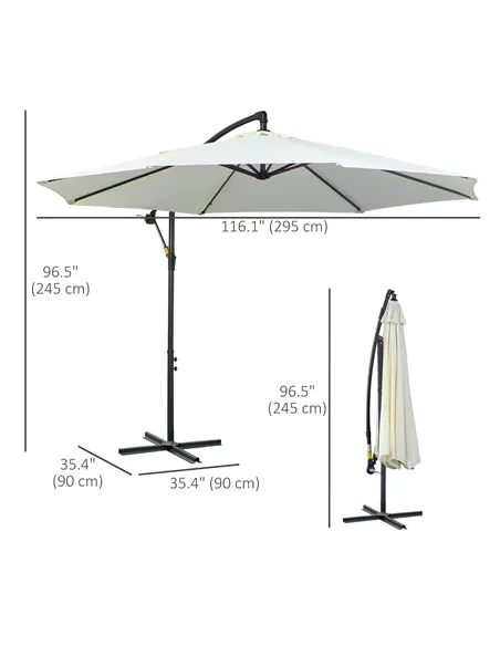 Outsunny 3m Banana Umbrella Parasol, Offset Cantilever Parasol Umbrella with Cross Base, Cream White