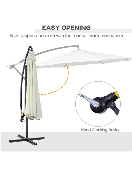 Outsunny 3m Banana Umbrella Parasol, Offset Cantilever Parasol Umbrella with Cross Base, Cream White