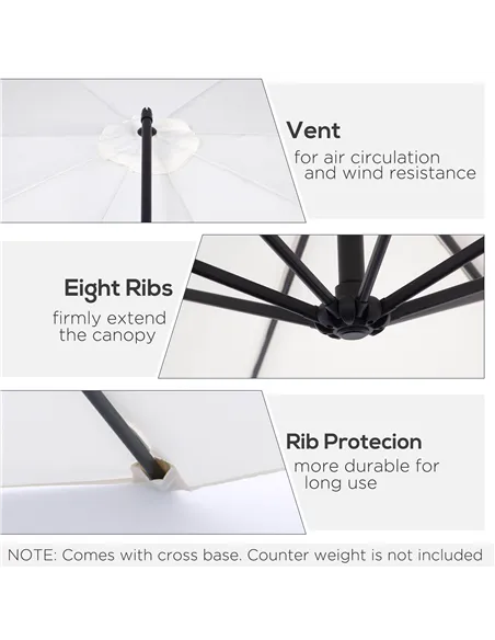 Outsunny 3m Banana Umbrella Parasol, Offset Cantilever Parasol Umbrella with Cross Base, Cream White