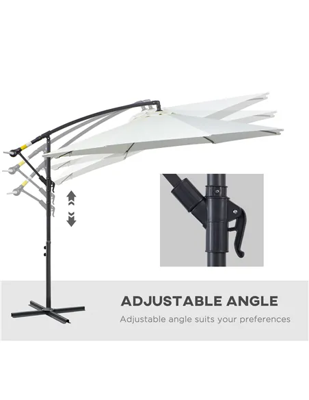 Outsunny 3m Banana Umbrella Parasol, Offset Cantilever Parasol Umbrella with Cross Base, Cream White