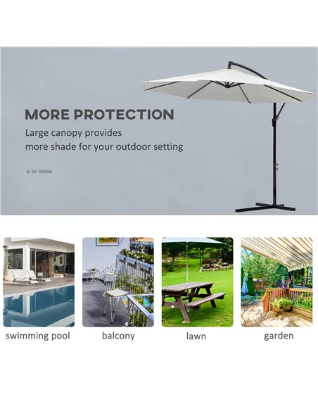 Outsunny 3m Banana Umbrella Parasol, Offset Cantilever Parasol Umbrella with Cross Base, Cream White