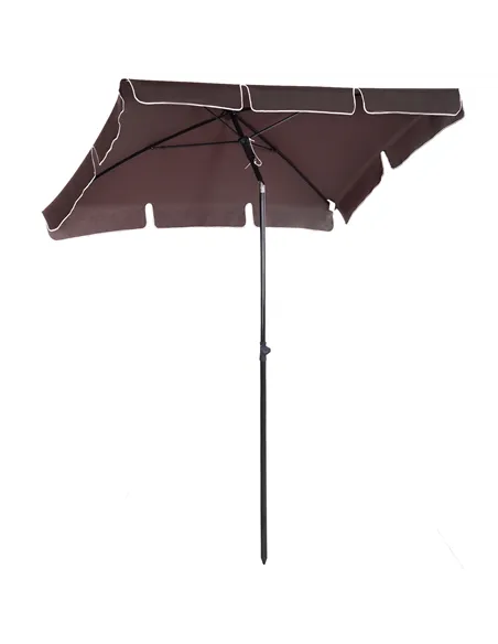 Outsunny Garden Parasol Umbrella, Outdoor Market Table Umbrella with Ruffles & Aluminium Pole, Rectangular Tilting Parasol Sun S