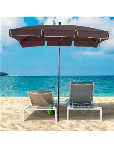 Outsunny Garden Parasol Umbrella, Outdoor Market Table Umbrella with Ruffles & Aluminium Pole, Rectangular Tilting Parasol Sun S