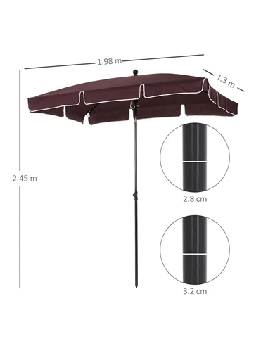 Outsunny Garden Parasol Umbrella, Outdoor Market Table Umbrella with Ruffles & Aluminium Pole, Rectangular Tilting Parasol Sun S