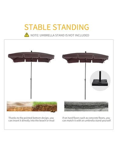 Outsunny Garden Parasol Umbrella, Outdoor Market Table Umbrella with Ruffles & Aluminium Pole, Rectangular Tilting Parasol Sun S