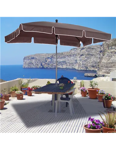 Outsunny Garden Parasol Umbrella, Outdoor Market Table Umbrella with Ruffles & Aluminium Pole, Rectangular Tilting Parasol Sun S