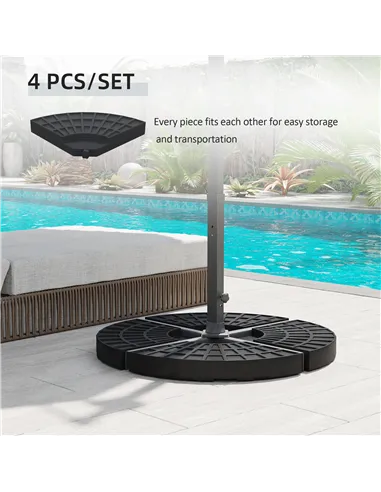 Outsunny 4 PCs 70KG Portable Round Parasol Base Umbrella Cross Stand Weights Holder Sand or Water Filled Outdoor Garden Patio