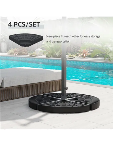 Outsunny 4 PCs 70KG Portable Round Parasol Base Umbrella Cross Stand Weights Holder Sand or Water Filled Outdoor Garden Patio