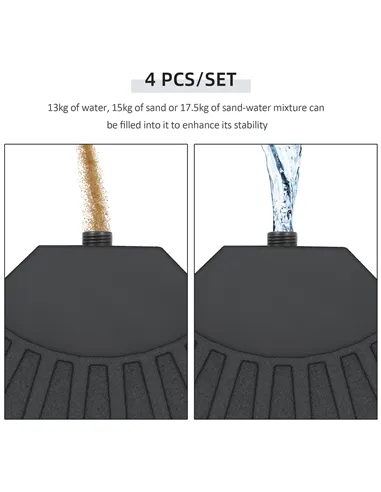 Outsunny 4 PCs 70KG Portable Round Parasol Base Umbrella Cross Stand Weights Holder Sand or Water Filled Outdoor Garden Patio