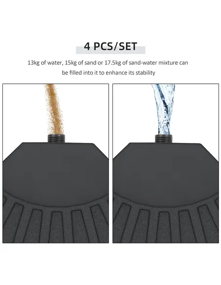 Outsunny 4 PCs 70KG Portable Round Parasol Base Umbrella Cross Stand Weights Holder Sand or Water Filled Outdoor Garden Patio