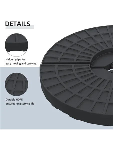 Outsunny 4 PCs 70KG Portable Round Parasol Base Umbrella Cross Stand Weights Holder Sand or Water Filled Outdoor Garden Patio