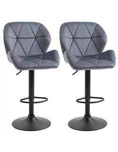 HOMCOM Adjustable Bar Stools Set of 2, Armless Upholstered Swivel Counter Chairs, Barstools with Back, Footrest, Dark Grey