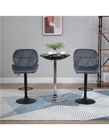 HOMCOM Adjustable Bar Stools Set of 2, Armless Upholstered Swivel Counter Chairs, Barstools with Back, Footrest, Dark Grey