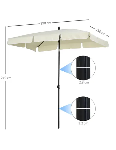 Outsunny 2 x 1.3m Garden Parasol Umbrella, Outdoor Market Table Umbrella with Ruffles & Aluminium Pole, Rectangular Tilting Para